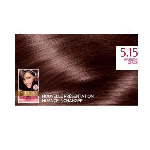 L'Oréal Paris - Excellence Crème - Coloration Permanente Triple Soin 100% Couverture Cheveux Blancs - Nuance 5,15 Marron Glacé - Lot de 2