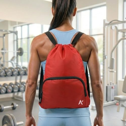 Image of Tukzer 15L Drawstring Daypack,Tablet Sleeve, Gym Bag Rucksack Backpack with Zip Pocket, Sports Shoe Bag, Shoulder Strap Breathable Mini Travel Backpacks for Men and Women, Aliens 34 X 43 X 10 CM-Red