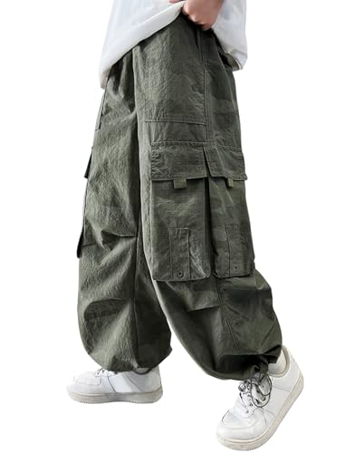 Boys Baggy Cargo Pants Multi-Pocke Outdoor Athletic Casual Trousers 5-12 Years