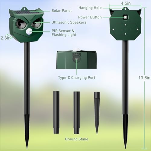 2Pack Solar Ultrasonic Animal Deterrent Outdoor, Motion Sensor Repeller with Flashing Lights, Waterproof Deterrent Device for Cats Squirrels Deer Raccoons Skunks - Garden Yard Farm Protection — view 6