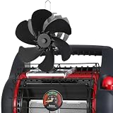 Sckee Wood Stove Fan, Heat Powered Fireplace Fan with Bracket Compatible for Log Burner Wood Burning Stove Accessory for Camping Outdoor Indoor Use (Black)