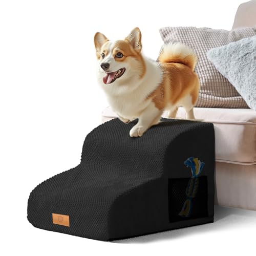 Masthome Escalera para perros de 2 peldaños, escalera de esponja para perros, rampa para perros con cubierta extraíble, escalera antideslizante para perros pequeños, escalera para gatos mayores, 40 x