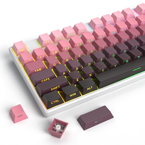 Image of PBT Gradient Red Keycaps Side Printed Set Shine Through Cherry Profile Double Shot Custom Minimalist Style for Mechanical Keyboard (Dark Plum)