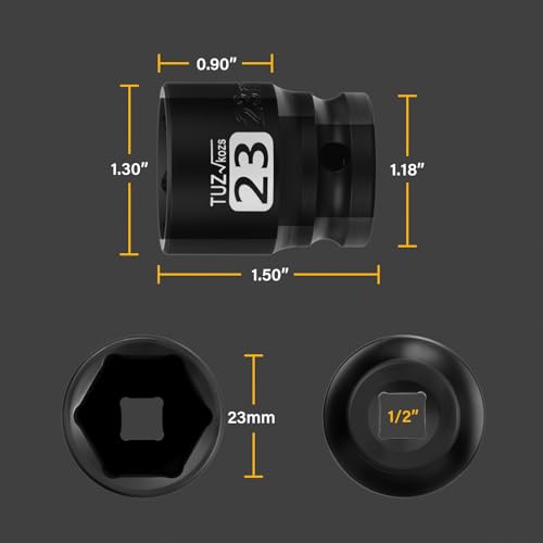Image of 1 /2 Inch Drive 23mm Shalllow Metric 6 Point CR-MO Impact Socket | Radius Corner Design,Square Chamfered Opening,Axle Nut Impact Grade Socket for Easy Removal