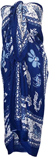 Sarong Wrap From Bali Your Choice of Design Beach Cover Up (Elephant Batik Blue/White)