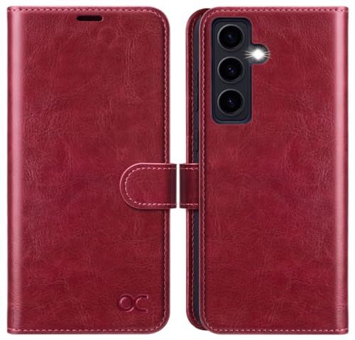 Etui pour Galaxy S24 rouge idéal pour voyager léger grâce au compartiment cartes