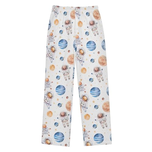 ALAZA Cute Planets and Astronauts Pajamas Bottoms with Pockets Comfy Pjs Sleepwear Elastic Waistband Pajamas Pants Lounge Pants for 6-14 Years - Main Image