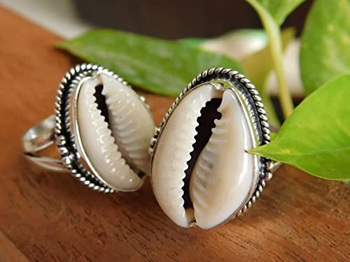 Natural Cowrie Shell Ring, Beach Shell Ring Shell Ring For Women, Summer Ring Gypsy Ethnic Boho Style Shell Handmade Jewelry, Codi Ring For Friend, (8.5) #TOP1