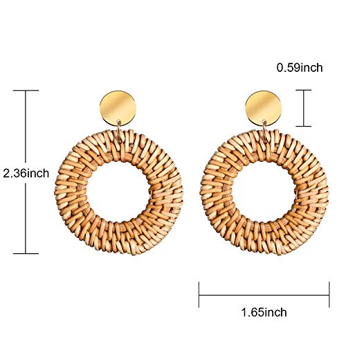 Meekoo MEEKOO-EARRINGS-01 6 Pairs Woven Rattan Earrings Dangle Hoop Tassel Earrings Bohemian Statement Handmade Wicker Straw Circle Drop Earrings thumb #5