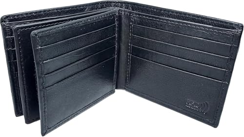 Mens Black Leather Wallet, Genuine Leather, Bifold RFID Protected, With 2 ID Windows, 16 Credit Card Slots, 4 Hidden Pockets, Divided Currency Compartment & Key Holder2