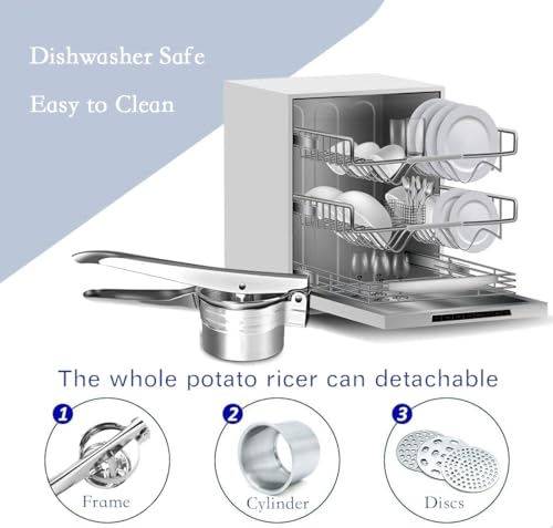 Potato Ricer Stainless Steel Potato Masher, Food Ricer, Fruit and Vegetables Press with 3 Removable and Interchangeable Discs, Manual Masher Ricer Kitchen Tool for Mashed Potatoes - Thumbnail 6