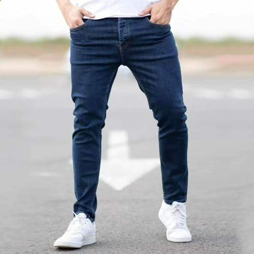 Jeans Pants Trousers Denim Trendy Stretch Tight Washed Blue Small Leg Mid Waist Commuter Casual Straight for Men3