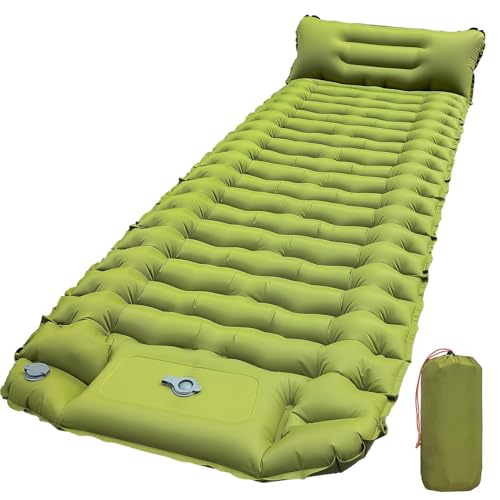 RusChic Sleeping Pad, Ultralight Inflatable Sleeping Pad for Camping with Pillow Built-in Foot Pump, Extra Thick Compact Camping Sleeping Mat for Hiking, Backpacking, Tent Use