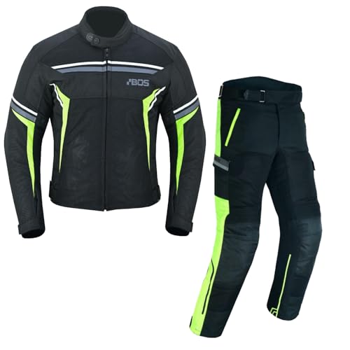 BOSmoto Herren Motorrad Textil Kombi - Jacke + Hose für den Sommer, Motorrad Kombi, Größe S, Grün