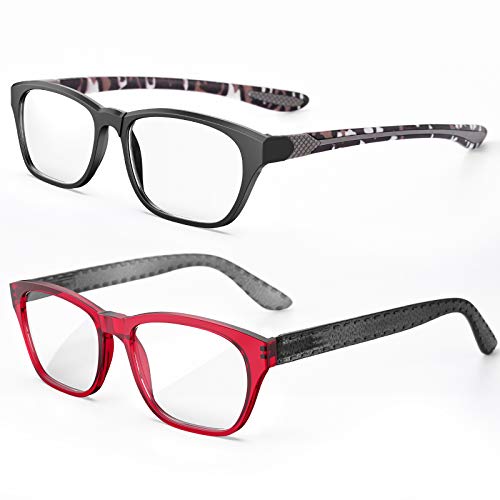 Reading Glasses Blue Light Blocking Glasses for Women Men, 2 Pack Computer Reader Glasses Anti UV Square Eyeglasses Frames (Black and Red-1, 2.5 x)