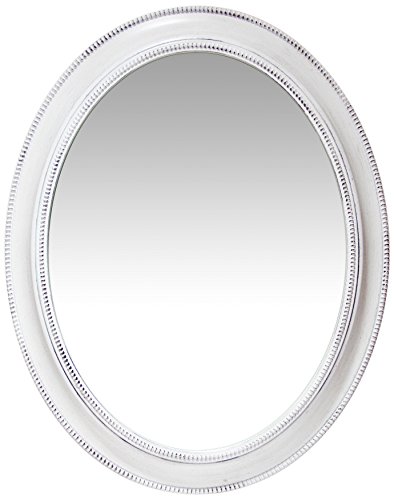 Infinity Instruments LTD. Sonore 30 inch by 24 inch Decorative Oval Bathroom Vanity Hanging Mirror Oval Decor Large Beaded Accent Framed Wall Mirror (White)