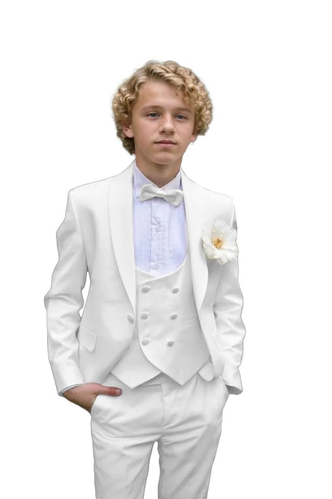 Abito da sposa per ragazzi, per comunione, battesimo, 2 pezzi, smoking per bambini, feste e balli scolastici, colore bianco