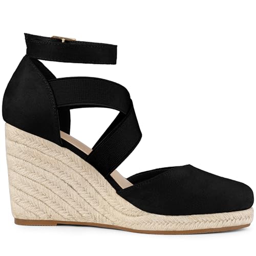 Allegra K Allegra K Women's Espadrilles Closed Toe Wedges Heels Black Sandals 7 M US