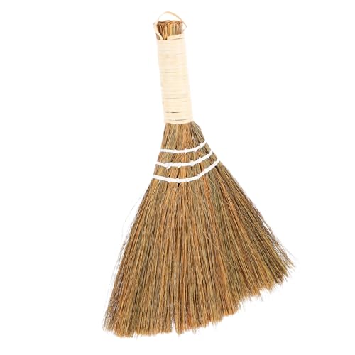 SWOOMEY Handmade Small Dust Removing Broom 28x20cm Portable Straw Braided Whisk Broom with Short Handle for Desktop and Bed Cleaning in Home and Office Use