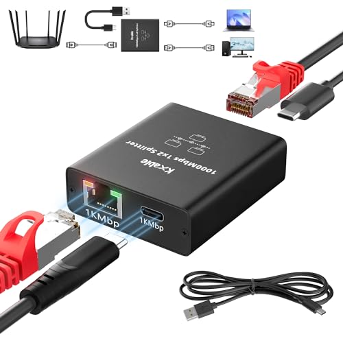 Adaptateur Gigabit LAN double RJ45 répartiteur USB-C haut débit pour PC et Mac