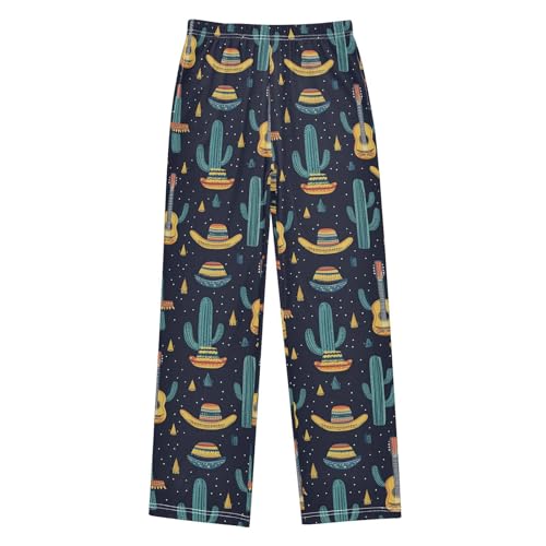 Pajama Bottoms, Cartoon Cactus with Guitar Pajamas Pant Lounge Wear Sleep Long Pants Casual Sleepwear Pjs