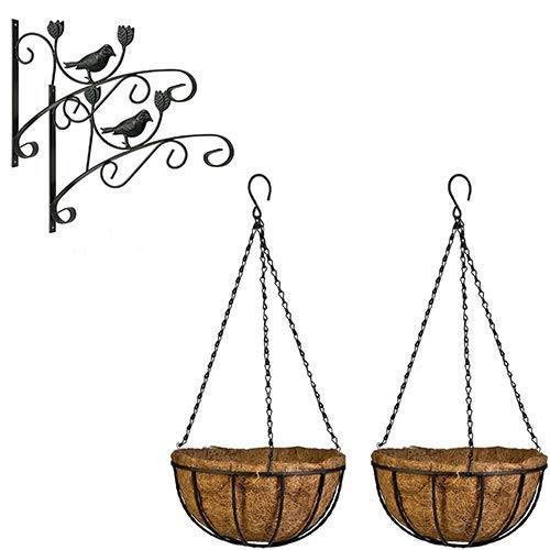 Kingbuy 12 Inch Metal Hanging Planter Basket with Coconut Liner Wire Plant Holder and Wall Plant Hanger Iron Hook Hanging Bracket Bundle of Products