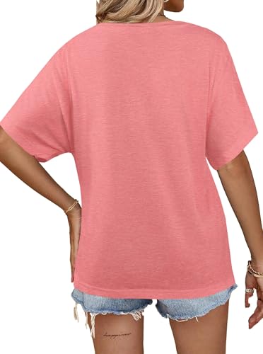 Image of Hilinker Womens Sexy Off The Shoulder Tops Short Batwing Sleeve T Shirt Oversized Casual Tee Orange Red Large