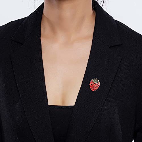 Image of Rhinestone Strawberry Brooch for Women Girls Teen Cute Red Cubic Zirconia Fruit Lapel Pins Elegant Hat Clothes Bag Decoration Accessories Stylish Brooches Pin Breastpin Scarf Shawl Clip Promise Gift Suit Tie Art Deco Anniversary