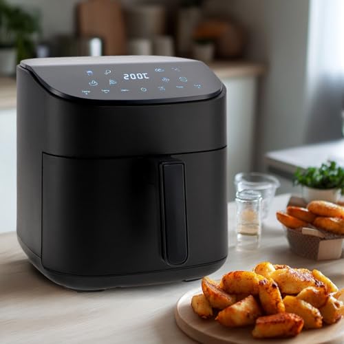 M mimotec – Air Fryer Sara Touch 6,5L, Freidora de Aire sin Aceite, 1600W, 8 Menús Digitales, Pantalla Táctil,Función Grill, Temporizador regulable, Temperatura 80-200°C, Cocina Fácil y Saludable