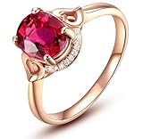 Tolldek Par de anillos de oro rosa de 18 quilates, joyas de oro auténtico, alianzas de boda con rubí, corte ovalado, rojo, clásico, forma hueca, anillos de pareja de diamantes, Au750 oro rosa, talla