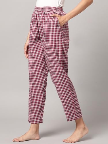 Image of KRYPTIC Women's 100% Pure Cotton Woven Pyjama | Mid Rise Relaxed Fit Full Length Nightwear Pant with Elasticated Drawstring Waistband & Side Pocket | Comfortable Lounge, Sleepwear & Casual Bottom Wear