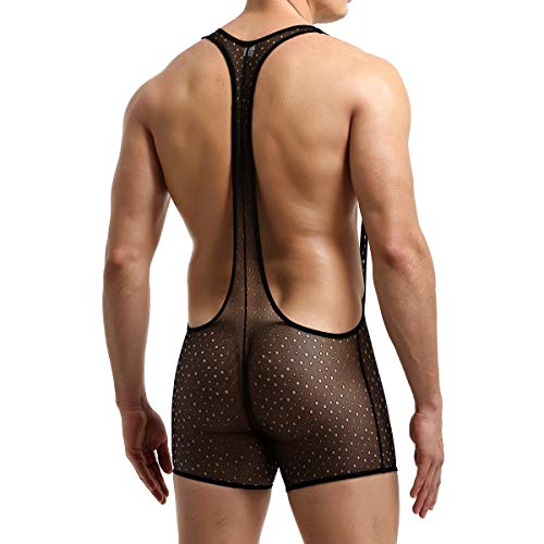 Qiati Men's Thong Bodysuit Leotard Stretch Wrestling Singlet Jumpsuit One-Piece G-String Underwear #TOP2
