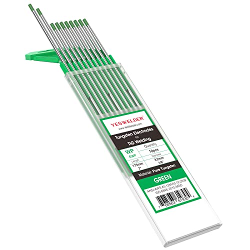 YESWELDER TIG Welding Tungsten Electrode Pure Tungsten 1/8" x 7" (Green, EWP) 10-pk