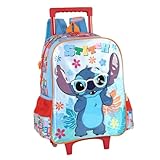 Mochila Bolsa de Costas e Rodinhas Stitch Infantil Creche Escolar Passeio Viagem Leve (Azul)