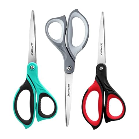JARVISTAR Scheren Set, 3-Teilig Haushalt Bastelschere 22 cm Mehrzweck Schere Ultra Scharfe Klinge aus Rostfreiem Stahl mit Weichem Griff für Zuhause, Büros, Schulen, Schneider (Grün, Grau, Rot) Cover