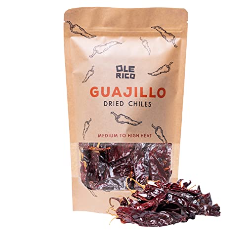 Dried Guajillo Chiles Peppers 4 oz - Natural and Premium. Great For Mexican Recipes Like Mole, Tamales, Salsa. Resealable Kraft Bag By Ole Rico