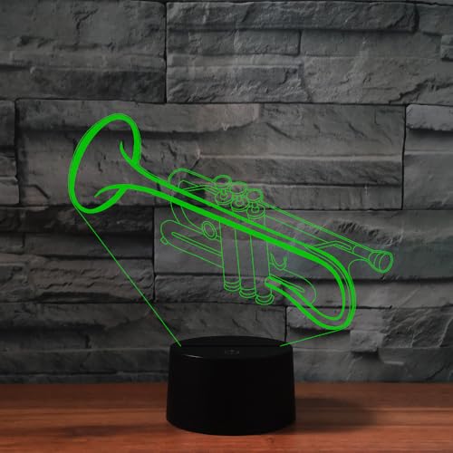 Image of Trumpet 3D Night Light, Color Changing LED Lamp | Remote Control, Music Themed Desk Decor, Acrylic