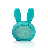 THEA Mini Portable Cute Wireless Bluetooth Bunny Speaker with Squishy Ears, Built in Microphone, 33 ft Connection Range, 6 Hour Battery Life, Travel Size, and Dual Connection Feature (Blue)