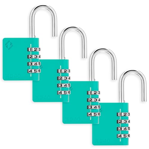 Image of XD40 Combination Lock, 4-Digit Padlock for School Gym Sports LockerLock, Fence, Toolbox, Case, Hasp Storage (4-Pack, Emerald)