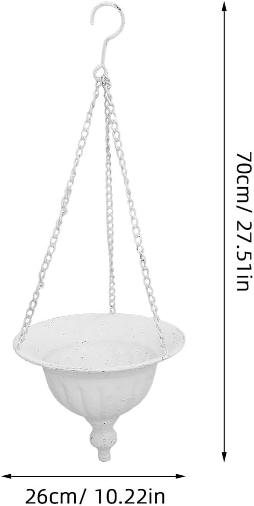 Vintage White Metal Hanging Planter Pot with Hook Chain, Indoor and Outdoor Wall-Mounted Rustic Metal Flower Pot for Balcony, Living Room, Farmhouse Garden Decor