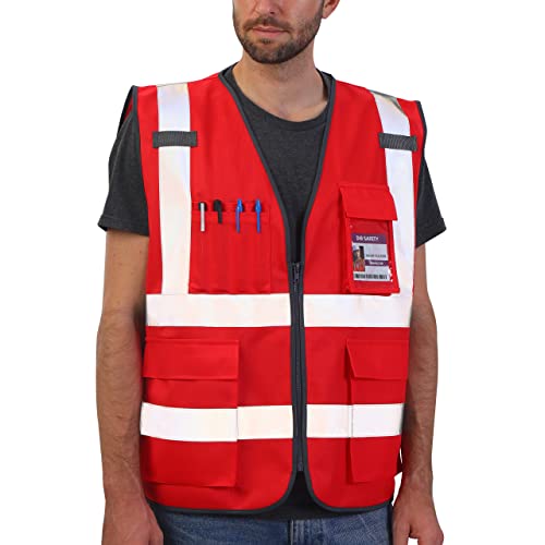 Dib Safety Reflective Safety Vest for Men Women, High Visibility Vest with Pockets and Zipper, Red 4XL by Dib Safety - Used condition - US$11.32