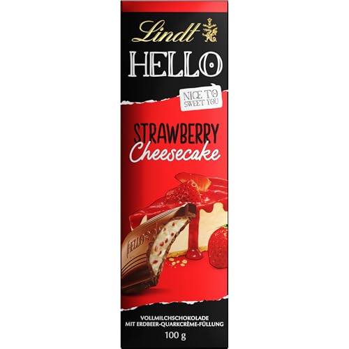 Lindt Hello Milk Chocolate Strawberry Cheesecake Chocolate Bar, 100g