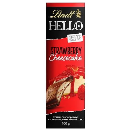 Lindt Schokolade HELLO Strawberry Cheesecake | 100 g Tafel | Vollmilch-Schokolade mit Erdbeer-Quarkcrème-Füllung | Schokoladentafel | Schokoladengeschenk