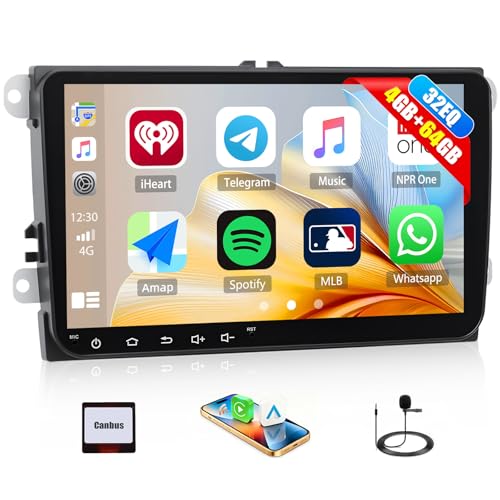 CAMECHO 4G+64G Car Stereo Radio for Volkswagen VW Jetta 2006-2015 with Wireless CarPlay Android Auto 9 Inch 1280 * 720 Touch Screen Head Unit with GPS Bluetooth 5.0 32EQ WiFi FM RDS Backup Camera