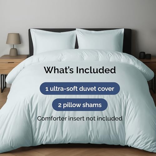 Image of Duvet Cover Cal King Size - 3 Piece Set with Zipper Closure - Ice Blue | Extra Soft Cal King Duvet Cover 104 inch x 98 inch with 2 Pillow Shams, Hotel Luxury w / Zipper Closures & Ties, Comfy & Breathable