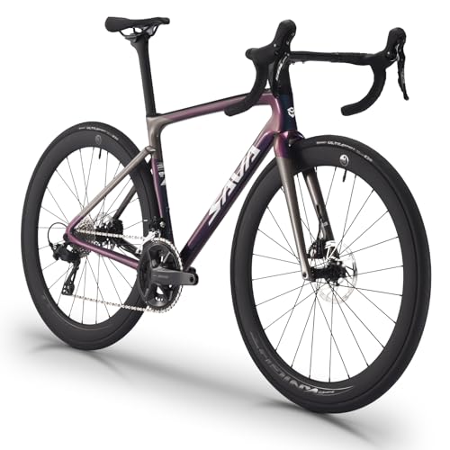 SAVADECK SLR7S Carbon Road Bike, T800 Carbon Fiber Frame Racing Bicycle with Shimano 105 R7120 24 Speed Groupset and Hydraulic Disc Brakes, Ultra-Light Carbon Bike(Purple,52cm)