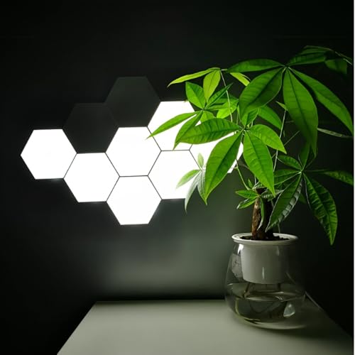 Image of YXQUA Hexagon Lights, Minimalist White Touch Night Light, Center Touch-Sensitive Wall Panels, Hex Light with USB-Power for Autism, Game Room Decor, Party (6)