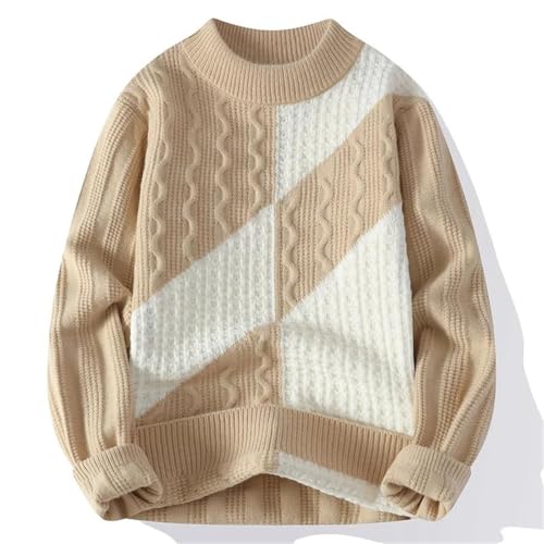 Men's Winter Casual Loose Pullover Long Sleeve Crewneck Patchwork Knitted Sweater2