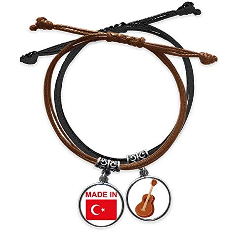 Pulsera de cuero con amuleto de guitarra y bandera de Turquía para amantes de la música