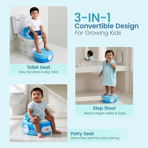Image of LuvLap 3-in-1 Potty Training Seat for Kids 1-5 Years: Comfortable Baby Potty with Removable Pot, Safety Handles, Splash Guard & Anti-Slip Base for Secure Home Toilet Training, Blue